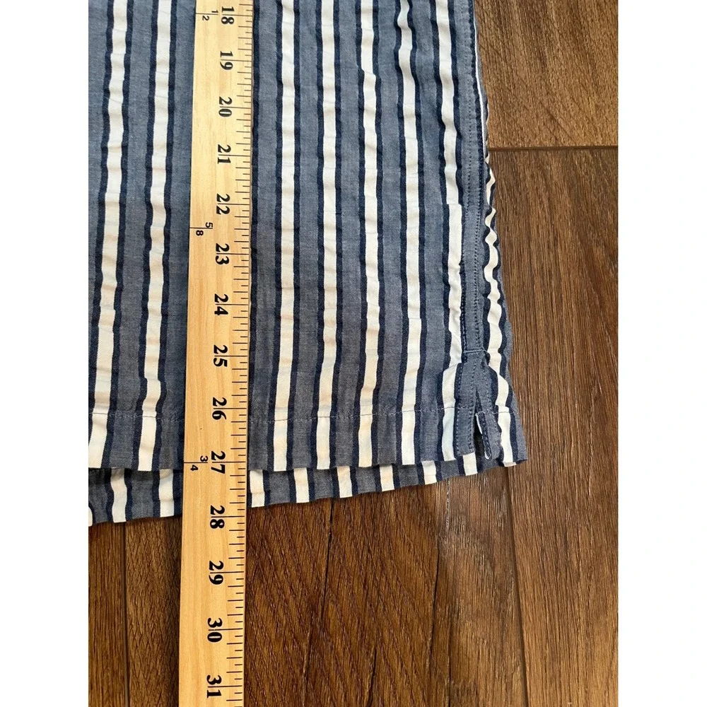 J.Crew Mens Seersucker Stripe Short Sleeve Camp Shirt Navy Blue White Size M
